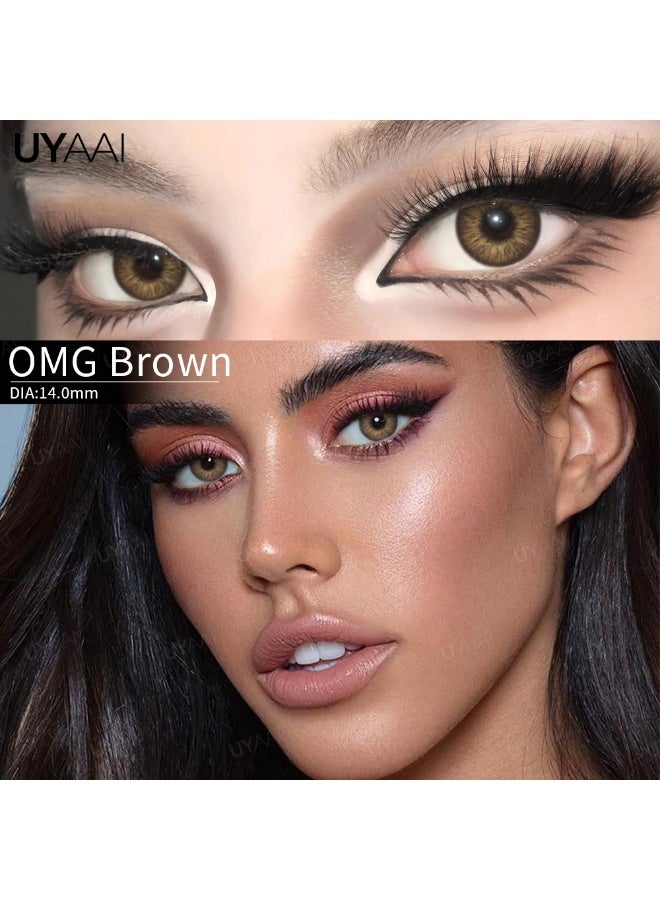 UYAAI Brown Yearly Colored Contact Lenses, Unisex Cosmetic Contact Lenses, Natural Fashion Lenses, 42% Water - Image 3
